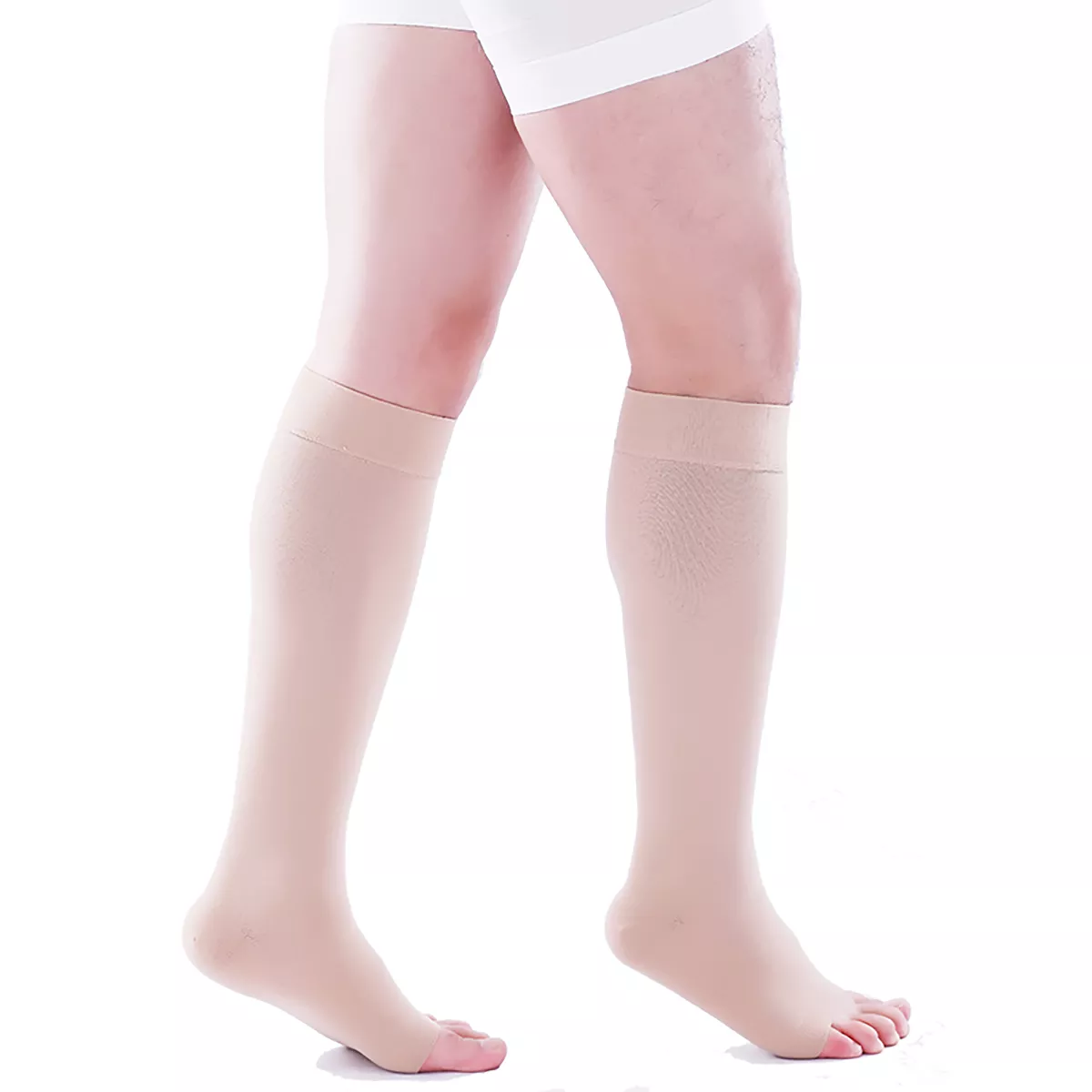 Varcoh ® 30-40 mmHg Men Knee High Open Toe Compression Socks Beige