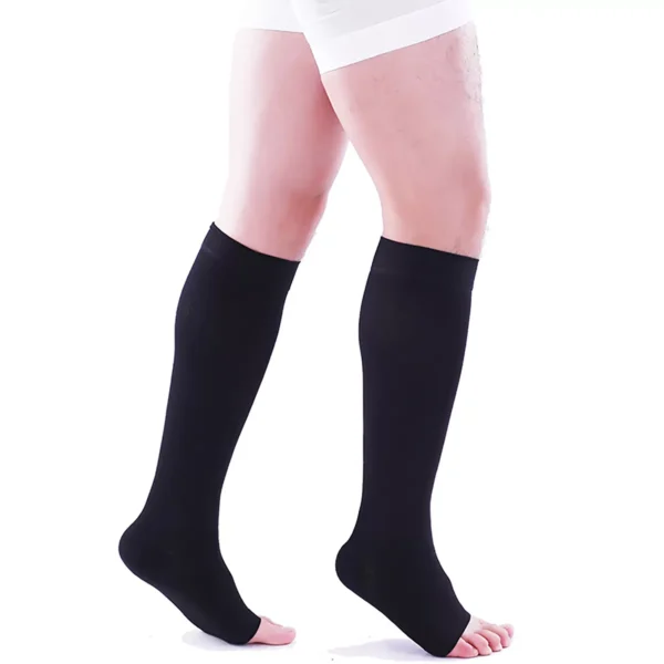 Varcoh ® 30-40 mmHg Men Knee High Open Toe Compression Socks Black
