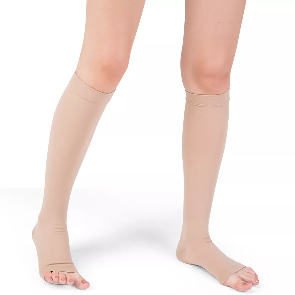 Varcoh ® 20-30 mmHg Women Knee High Open Toe Compression Socks Beige